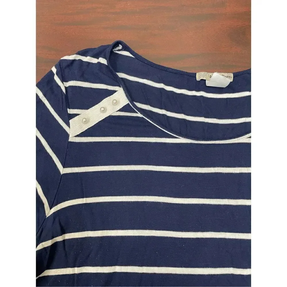 Ultra Teeze Navy Stripe Short Sleeve Tee with Pearls Size 2X